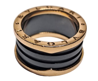 BVLGARI B.zero1 4-Band 18K Rose Gold Ceramic Band Ring Bulgari Designer Signed Italy Size 58