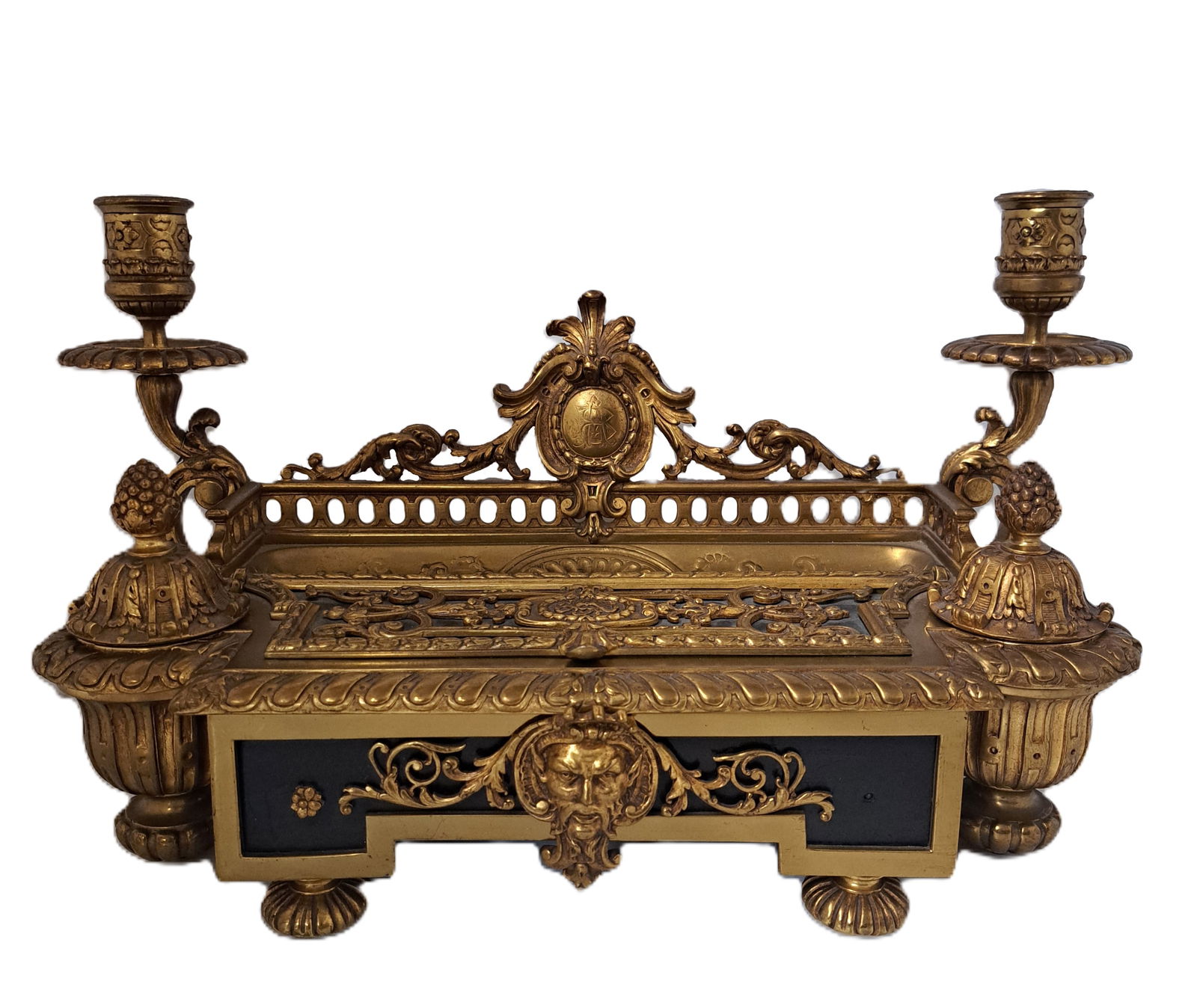 Stunning Large Bronze Maison Giroux Paris Pen Ink Well Candle Holder Letter Desk Set France (1 of 12)