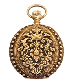 High Relief Heavy 14K Gold Antique Hunter Pocket Watch Repousse Case w/ Provenance