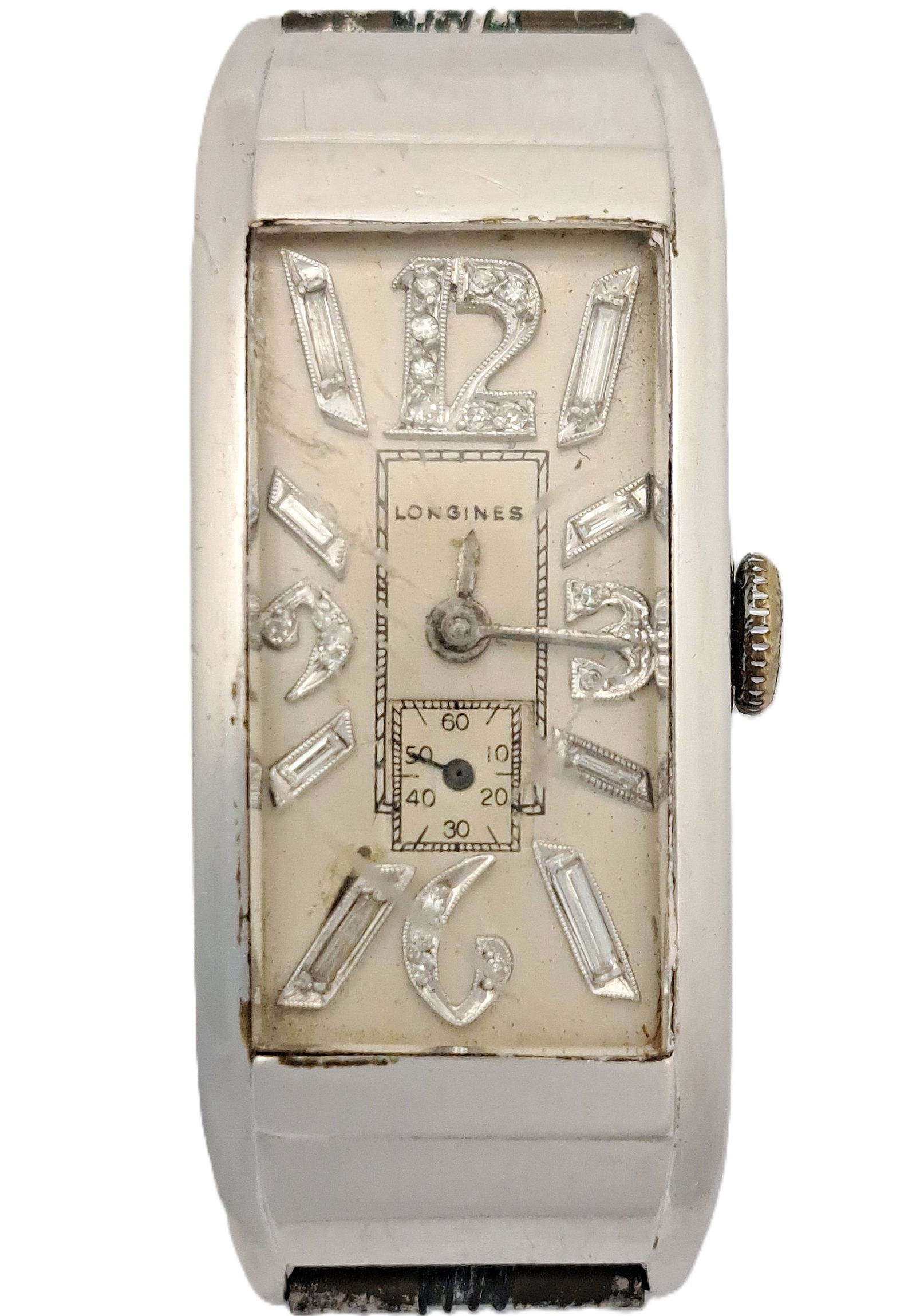 Crazy Long Longines Art Deco Mens Fine Diamond Dial Platinum Running Vintage Wrist Watch