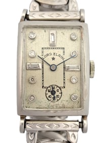 Art Deco Lord Elgin Fine Diamond Dial Platinum Vintage 21j Mechanical Running Wrist Watch