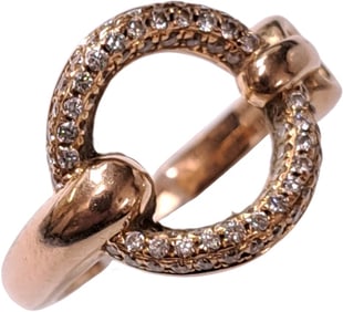 Stunning Hermes 18K Rose Gold & Diamond Equestrian Filet D’or Ring Size 6