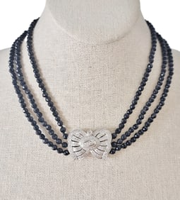 Platinum 1.85ctw Fine Diamond 3-Strand Black & White Necklace That Converts To Elegant Brooch