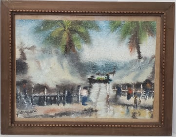 Interesting Signed Impressionist Tropical Watercolor Florida FL Haitian Caribbean or French