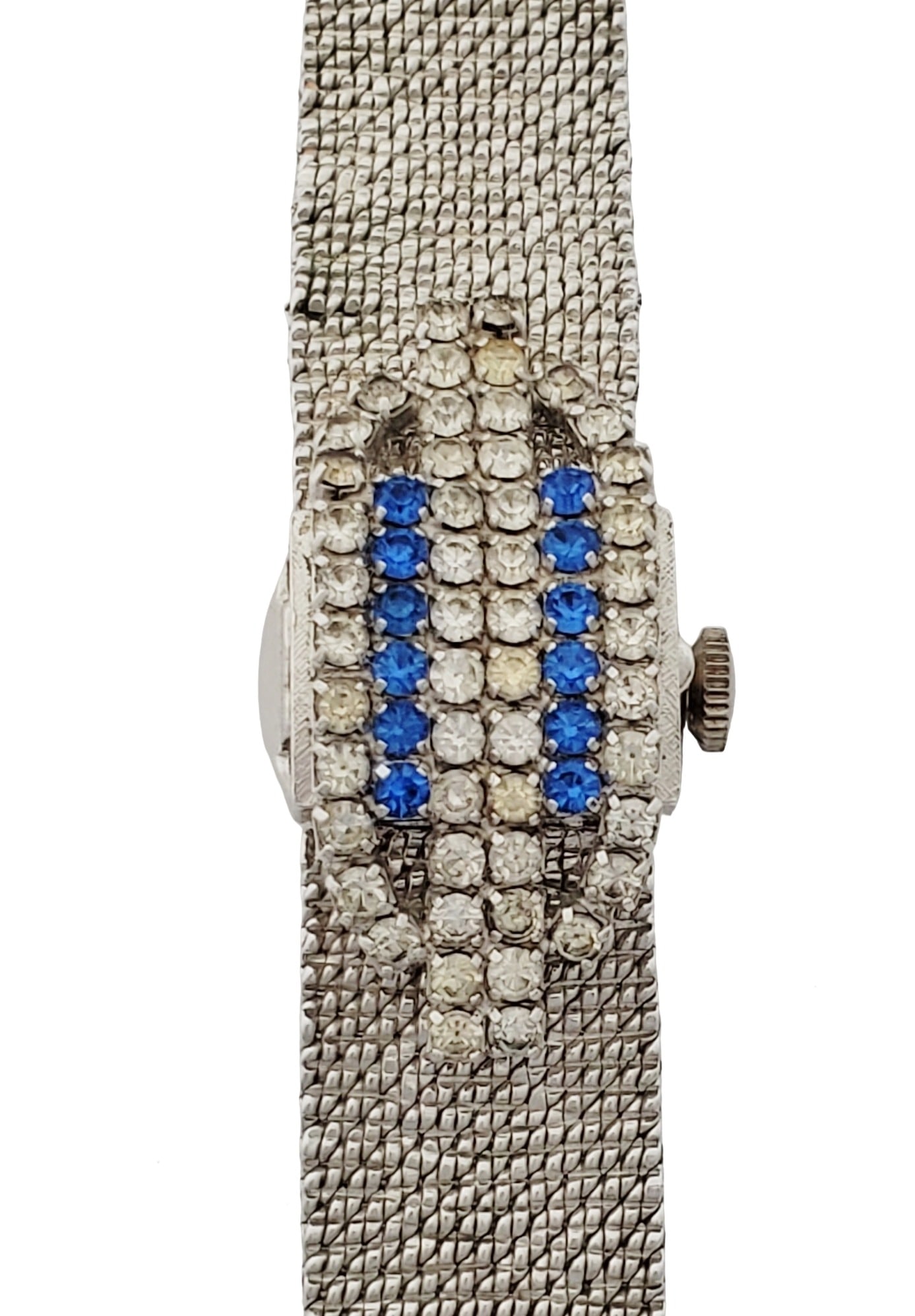 Lucien Girard 17J Ladies Peek a Boo Watch Rhinestone Syn Sapphire Art Deco Moderne MCM Hollywood Reg: Described By:Michelle NFD HFA VX Title:Lucien Girard 17J Ladies Peek a Boo Watch Rhinestone Syn Sapphire Art Deco Moderne MCM Hollywood Regency Description: Lucien Girard 17J Ladies Peek a Boo Watch R