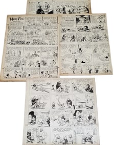 4 Comic Newspaper Original Ink Drawing Milt Gross Brandon Walsh Harry O'Neill Hal Forrest Cartoon An