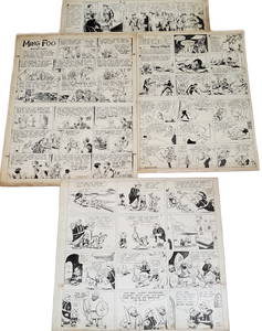 4 Comic Newspaper Original Ink Drawing Milt Gross Brandon Walsh Harry O'Neill Hal Forrest Cartoon An