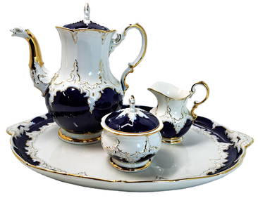 Vintage Meissen Porcelain Royal Blue Gilt B Form Four Piece Tea Coffee Service Set (1 of 17)