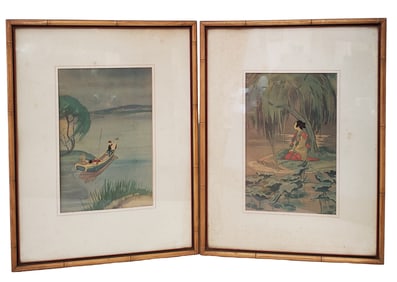 Cyrus Baldridge New York Santa Fe Photo Offset Lithograph Pair Asian Interest Period WWII Vintage