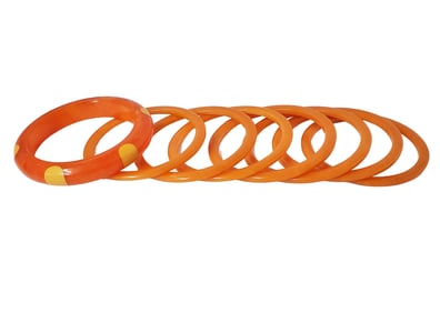 Bakelite Vintage Art Deco Orange Bangle Bracelets Polka Dot