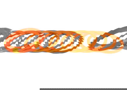 Bakelite Vintage Art Deco Orange Bangle Bracelets Polka Dot: Described By:Michelle HFA 2025X Title: Bakelite Vintage Art Deco Orange Bangle Bracelets Polka Dot Description:7 bangles and 1 bangle with polka dot inlay Hallmarks or Signature: