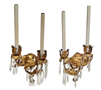 Estate Find Vintage French Type Rococo Style Bronze Crystal Sconce Pair Electric: Described By:Michelle HFA VX NOE Title: Estate Find Vintage French Type Rococo Style Bronze Crystal Sconce Pair Electric Description:Estate Find Vintage French Type Rococo Style Bronze Crystal Sconce