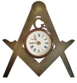 Vintage Antique Mason Masonic Brass Mantel Clock Freemason Square Compass God and Geometry Germany
