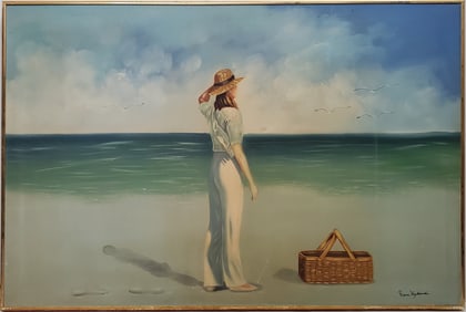 Fran Hyland Woman on the Beach Seascape Landscape Oil Painting