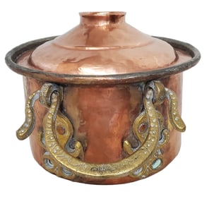 Turkish Persian Copper Brass Snake Serpent Asp Pot Lidded Old Heavy