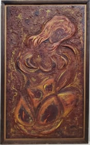 Expressionist Brutalist MCM Mid Century Modern Nude Painting Signed Illegibly