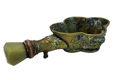 Antique Chinese Jade Asian Bronze Brass Charcoal Pan Iron Dragon Relief Late Qing Early Republic