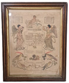 19th Century Johann Ritter & Co Birth & Baptismal Certificate Watercolor And Ink On Paper Framed