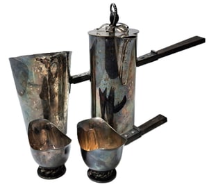 Vintage Royal Hickman Silverplate Three Crowns Danish Modern Four Piece Serving Set