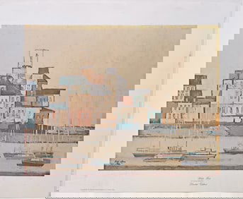 Vintage David Adickes White Port Harbour Boats Cityline Modernist Print