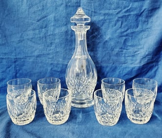 Waterford Crystal Glass Scotch Wine Decanter with Set of 8 Tumbler Glasses