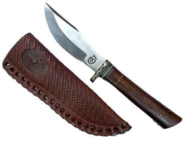 Colt CT 407 Hunting Knife Fixed Blade Wood Handle Cross with Leather Horse Sheath (1 of 9)