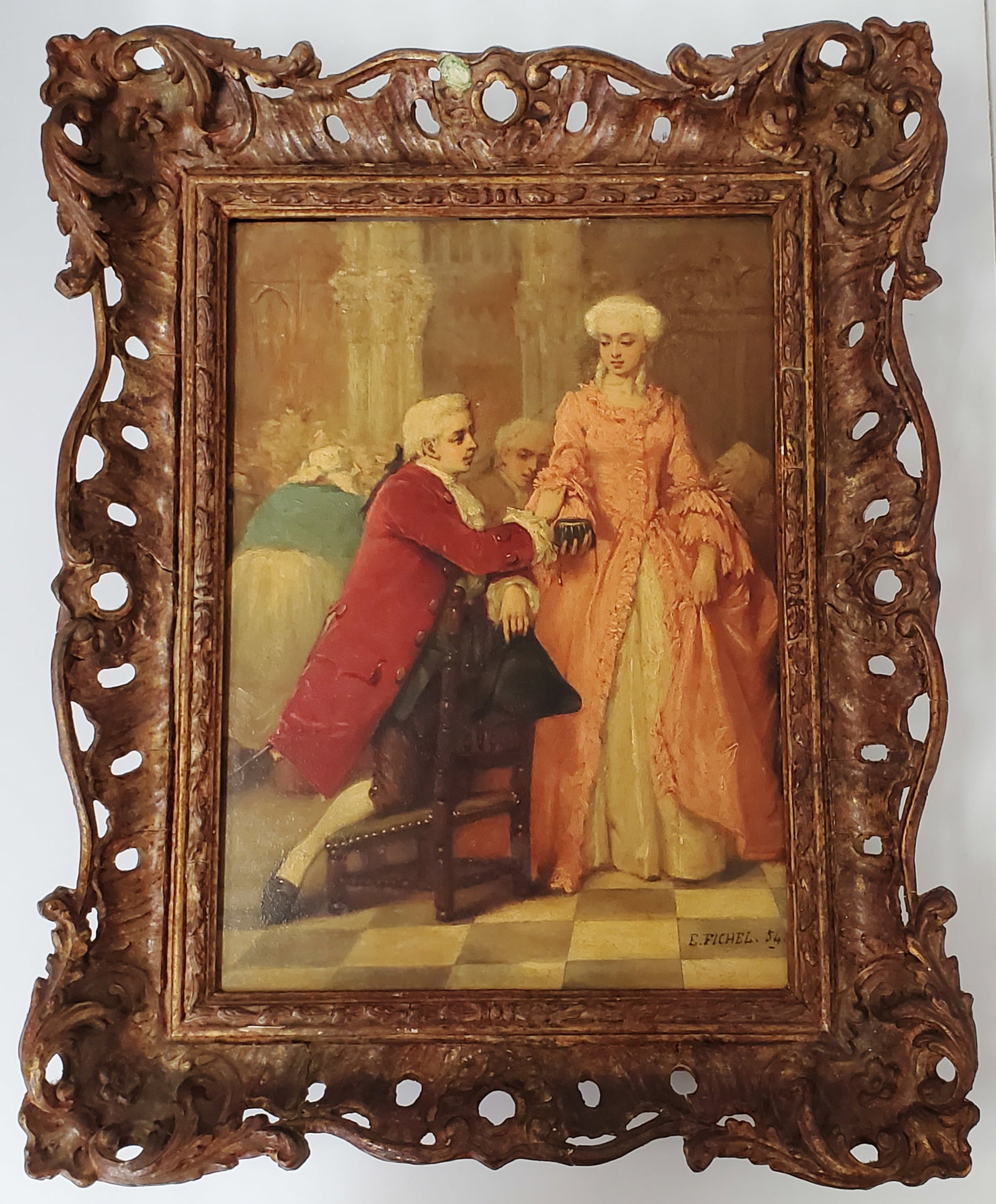 Benjamin Eugene Fichel Antique 1854 Courtship Oil Painting (1 of 6)