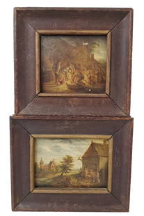 Antique Dutch Genre Scene Cottages Miniature Oil Painting Pair: Described By:Michelle HFA VX.1 Title:Antique Dutch Genre Scene Cottages Miniature Oil Painting Pair Description: Antique Dutch Genre Scene Miniature Oil Painting Pair. Oil on panels Signature:Both