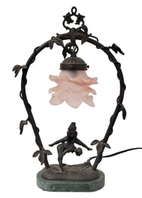 Vintage Art Nouveau Revival Bronze Andrea by Sadek Table Lamp Children Playing