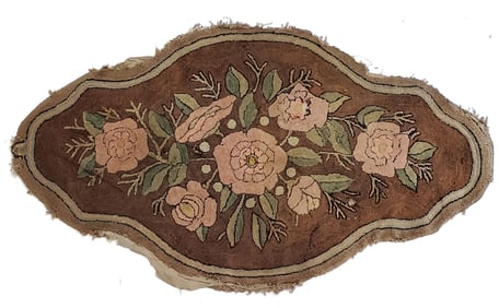 Antique 1915 Arts Crafts Oval Lobed Hooked Carpet Rug to Conserve