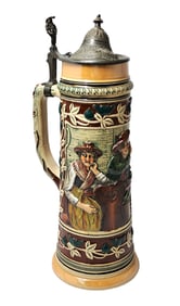 Beautiful 14.75 In 2 Liter German Bar Scene Eifersucht Jealousy German Beer Stein Pewter Lid