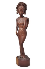 Vintage Indonesian Hardwood Female Standing Beauty Guan Yin Influence Possibly Bali