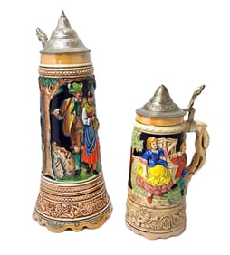 Awesome 1 Liter 13.5 In and 8.75 In German Beer Stein with Working Wind-Up Musical Box