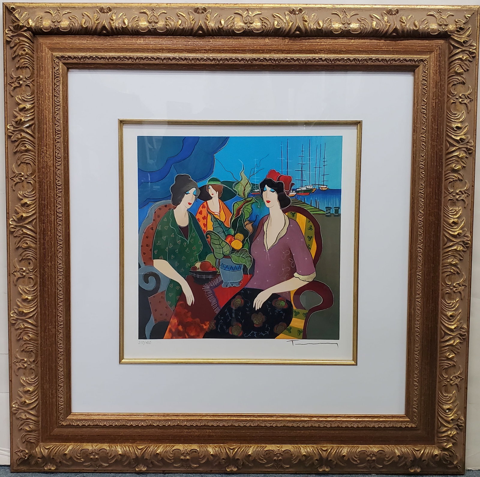 Signed Itzchak Tarkay Limited Edition Color Serigraph Tall Ships at Port Park West COA (1 of 9)