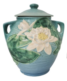 Roseville Water Lily Blue Vintage 1943 Art Pottery Cookie Jar 1-8