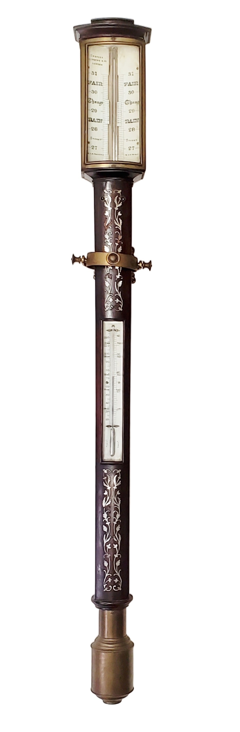 Spencer Browning Co London Marine Ships Stick Barometer MOP Inlay Dolphin Serpent Gimbal Mount Antiq (1 of 9)