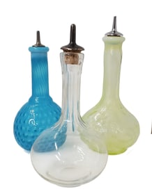 Barber Bottle Lot of 3 Clear Yellow Floral Blue Dimple Art Glass Antique Vintage