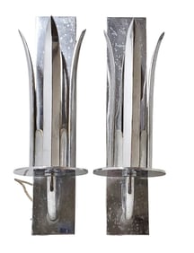 Awesome Art Deco Vintage Chrome Wall Sconce Pair Estate Find