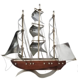 Fabulous Art Moderne Art Deco WWII Era Chrome Hardwood Sailing Ship Model