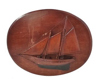 Vintage Half Hull Sailboat Ship Model Relief Boat Plaque Folk Art
