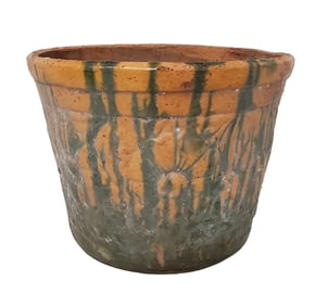 Antique American Pottery Jardiniere Redware Planter with Drip Glaze 13.5x9.75in