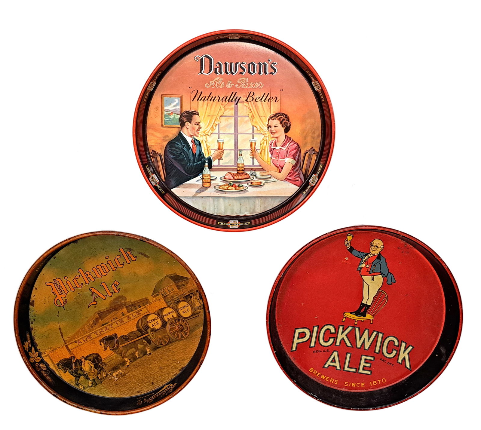 Vintage Dawsons Pickwick Ale Beer Advertising Trays Lot of 3 (1 of 12)