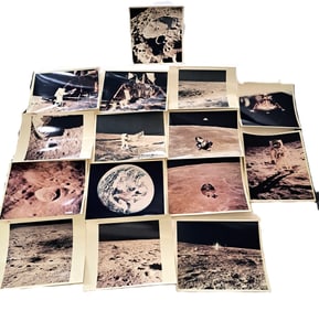 Suite of 15 NASA Moon Color Photographs Some Stamped and Numbered Unmatted Unframed