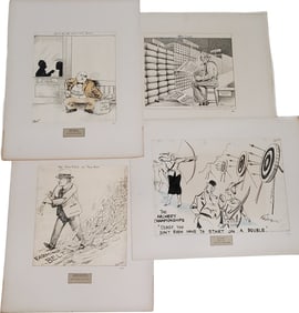 4 Original Pen Ink Drawings Political Cartoons Artists Poke Freeman Mun Munhall Alexander Van Leshou