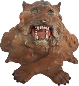 Fountain Pen Inkwell Figural Ferocious Tiger Cat Vintage Cast Metal Hand Painted