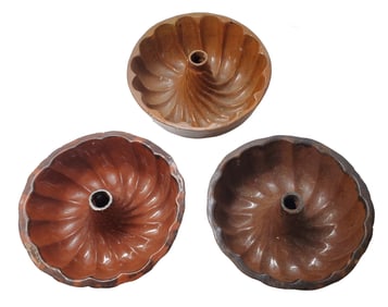 Antique Redware Pottery Bundt Cake Mold Dish Lot of 3