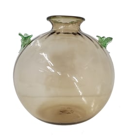 Vintage 8.5x9.5in Vase Venetian Italian Murano Type Art Glass Floral Applique Pontil Mark