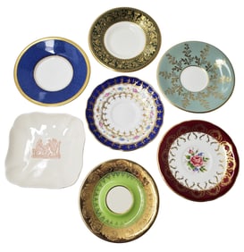 English Bone China Wedgwood Aynsley Gilt Assorted Decorative Small Plate Saucer Lot of 7