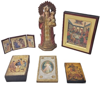 Antique Wooden Statue Of Our Lady Senora Guanajuato Basilica Mexico And Associated Religious Icons