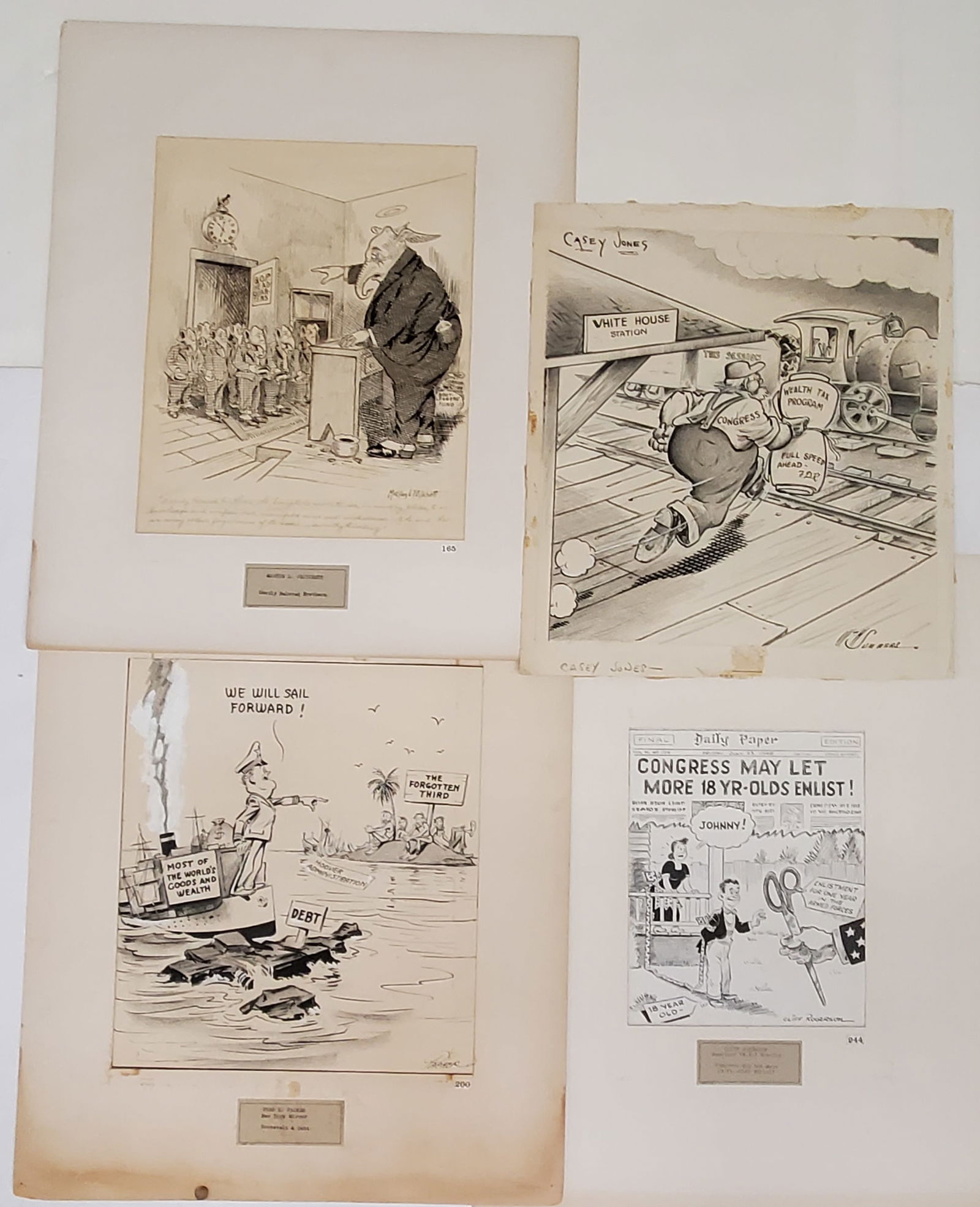 Political Cartoon Original Ink Drawings Fred L Packer Martin L Pritchett Roosevelt GOP Charles Howar (1 of 7)
